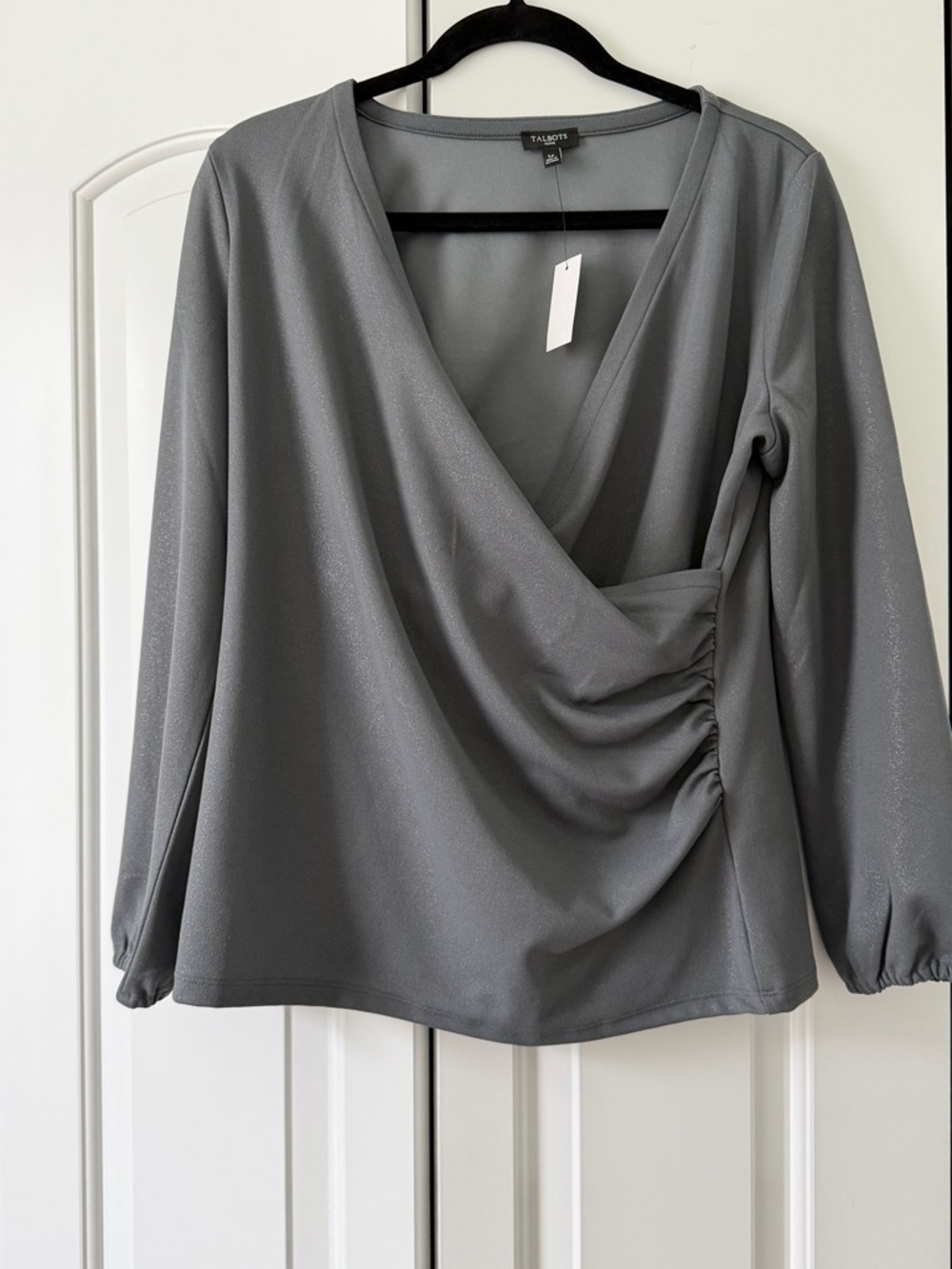 Talbots Slate Gray Draped Wrap Blouse